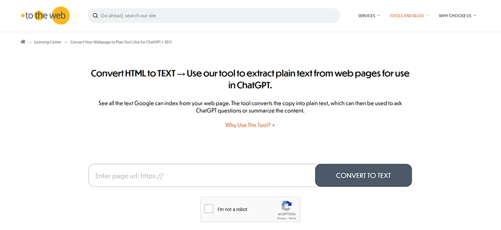 Screenshot of web scraping tool ToTheWeb