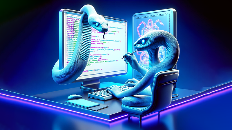 snake writing a computer program