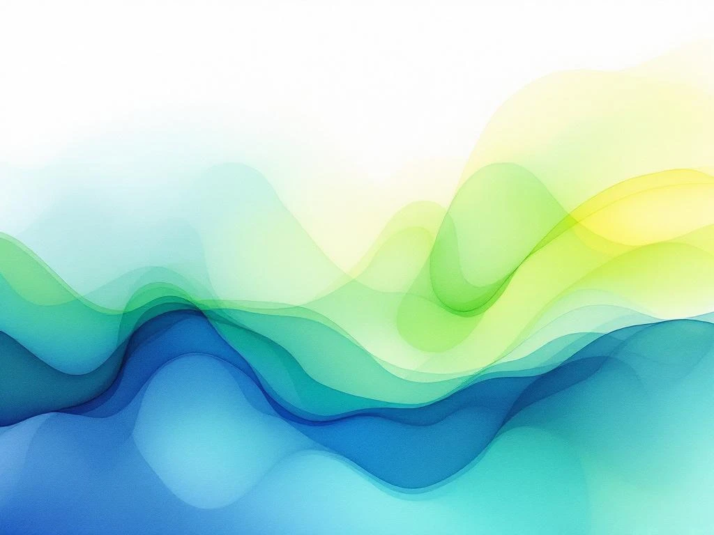 Abstract watercolor painting with flowing blue and purple gradients blending into bright teals and electric greens