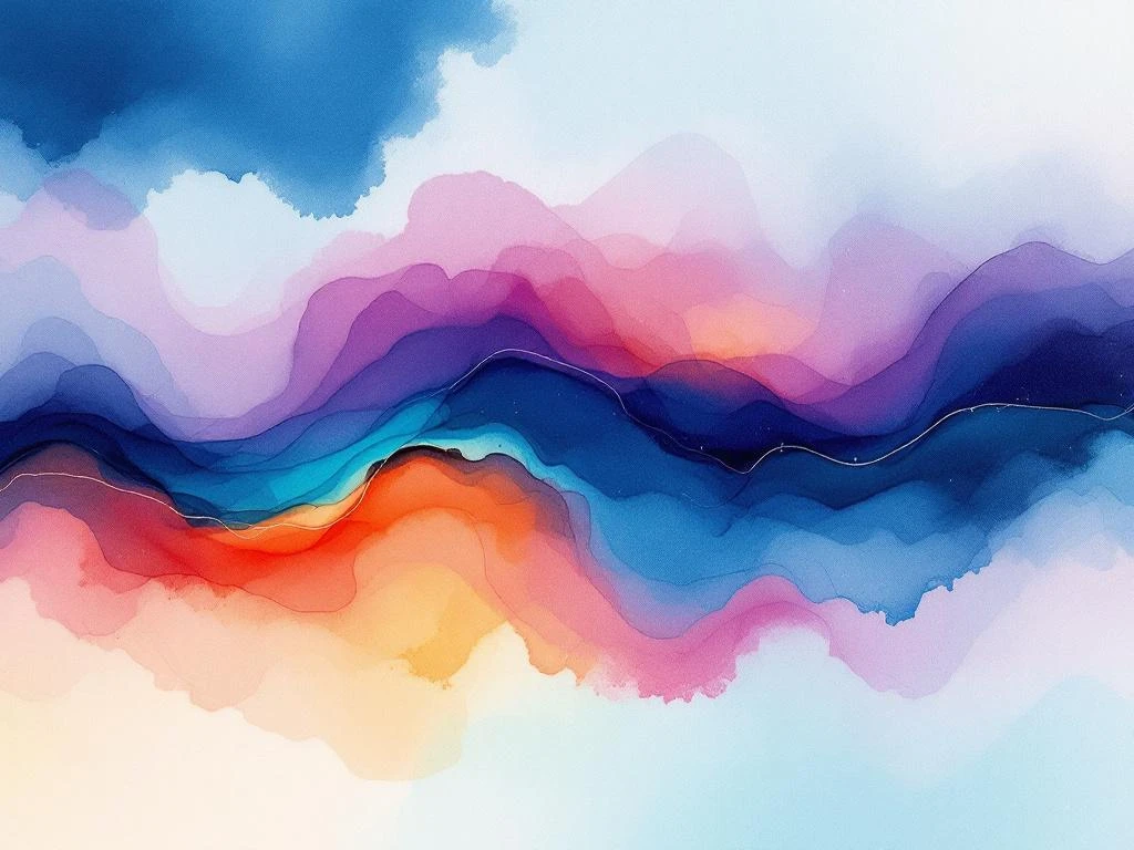 Abstract watercolor painting with navy blue, cyan, and purple flowing horizontally into coral and mint green gradient


---

(Note: This alt text is 122 characters)
