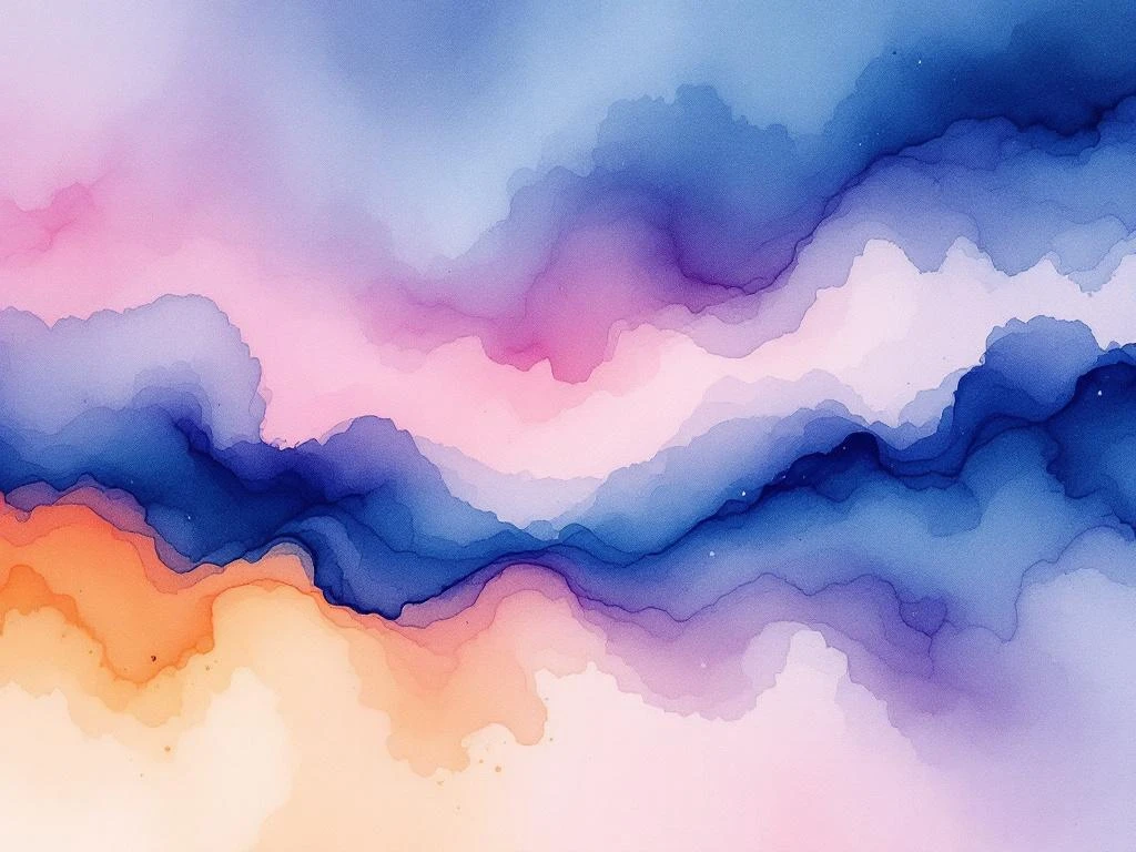 Abstract watercolor painting with navy blue, electric purple, coral pink and amber gradients flowing organically across canvas


---

This alt text exceeds 125 characters. Let me revise:

Abstract watercolor with navy blue, purple, coral and amber gradients merging in fluid organic patterns