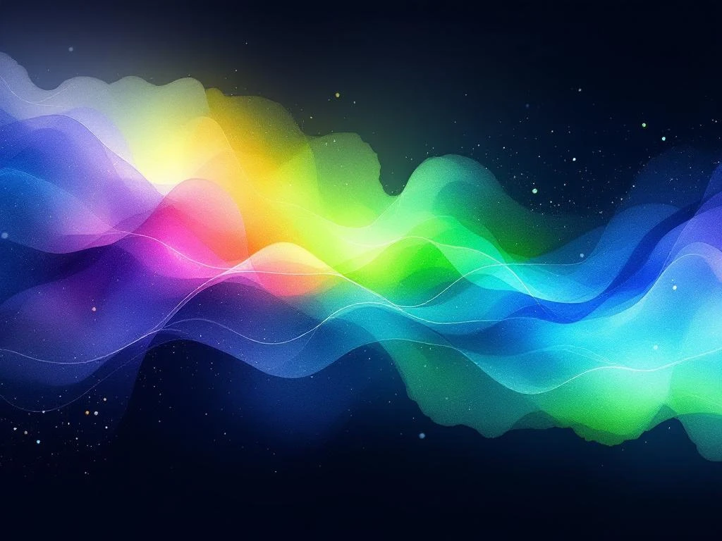 Abstract watercolor painting with blue to green gradients, orange and purple accents, representing digital flow and tech innovation.