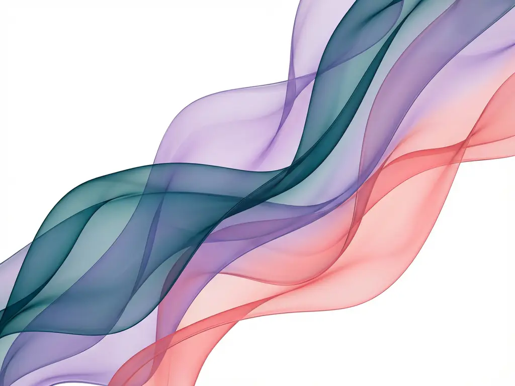 Abstrakti digitaalitaide läpikuultavista nauhoista syvänsinisellä, violetilla ja korallipunaisella väriliukuväreillä