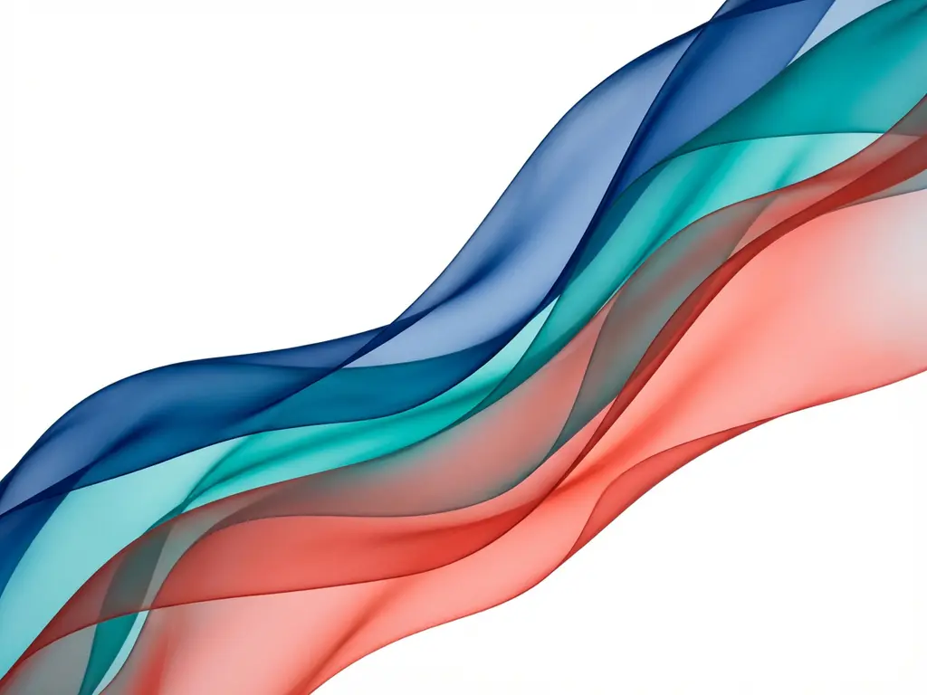 Abstrakti aaltoilevat nauhat syvänsinisellä, turkoosilla ja korallilla valkoisella taustalla, lasimaisella läpinäkyvyydellä
Reasoning
The description portrays an abstract composition of flowing ribbons in blue, teal, and coral colors on white background with glass-like transparency. For Finnish (Suomi) alt text under 125 characters, I focused on:
1. Subject first: Abstract flowing ribbons
2. Key colors: deep blue, teal, coral
3. Background: white
4. Distinctive quality: glass-like transparency
Character count: 118 (within limit)