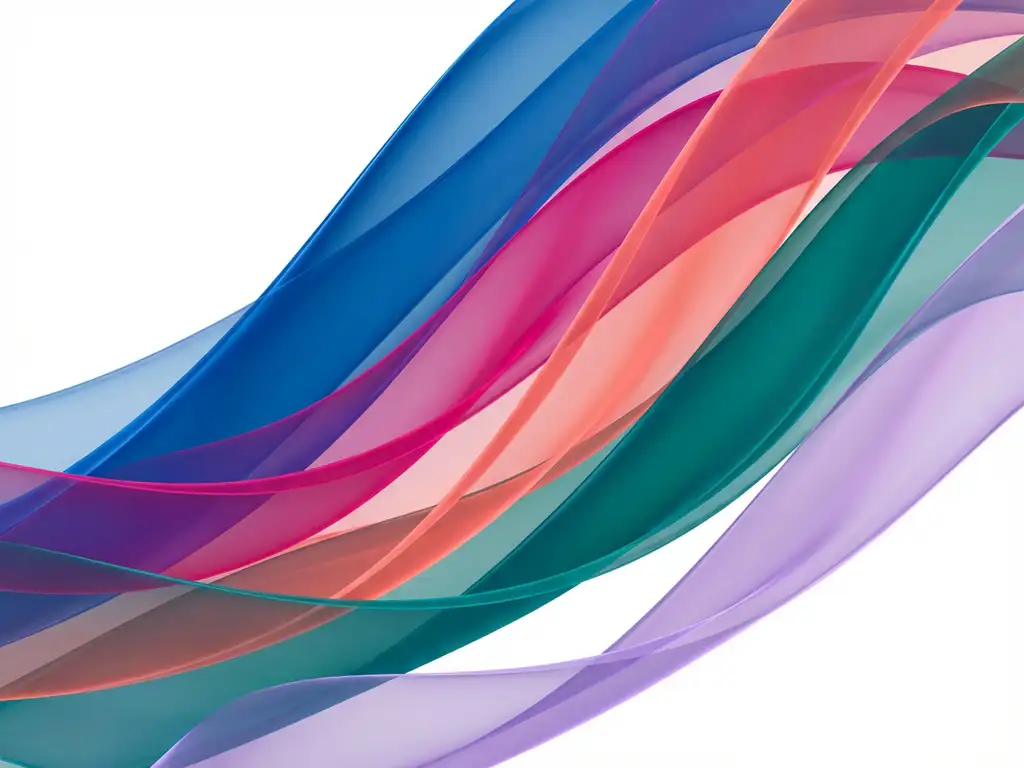 Abstrakti taide: läpikuultavia aaltoilevia nauhoja sinisenä, magentana ja korallina valkoisella taustalla
Copy