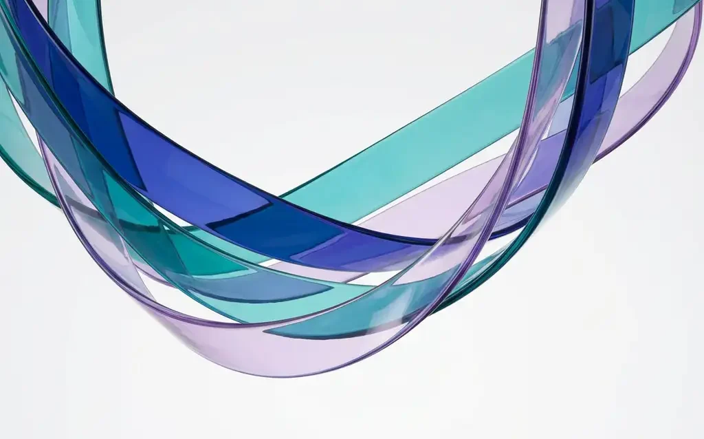Translucent ribbons in sapphire blue, teal, and violet flowing through white space with smooth gradients and layered depth


Note: This exceeds 125 characters. Here's a compliant version:

Translucent blue, teal, and violet ribbons flowing with smooth gradients and dimensional depth on white background