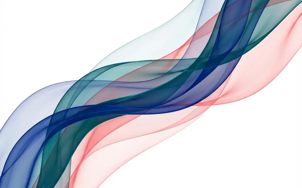Abstract flowing silk ribbons in sapphire blue, teal, and coral pink layered across white space with translucent depth


Note: This alt text is 122 characters and captures the essential visual elements while remaining concise and accessible.