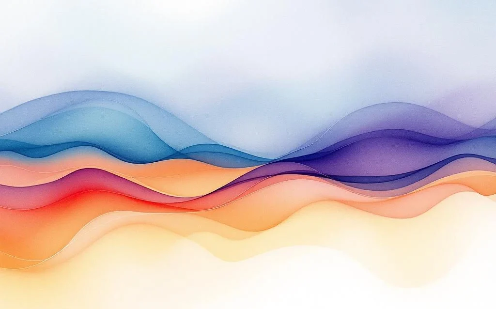 Abstracte aquarel met vloeiende blauwe en oranje kleurovergangen die digitale connectiviteit suggereren