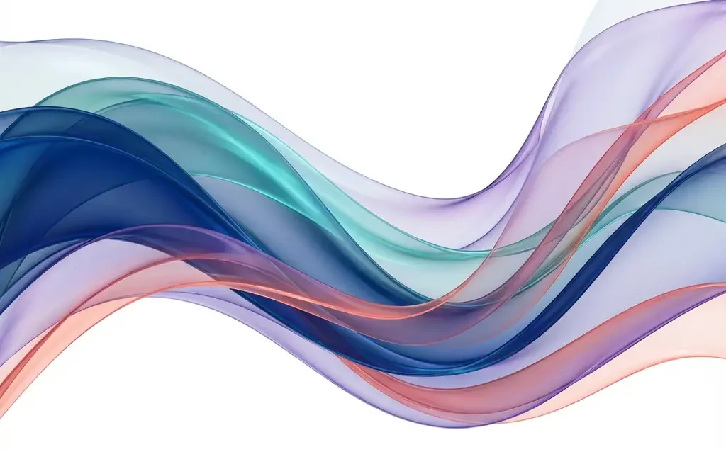Abstracte digitale kunst met vloeiende transparante linten in saffierblauw, turkoois, violet en koraal op witte achtergrond



455
35
490
200000