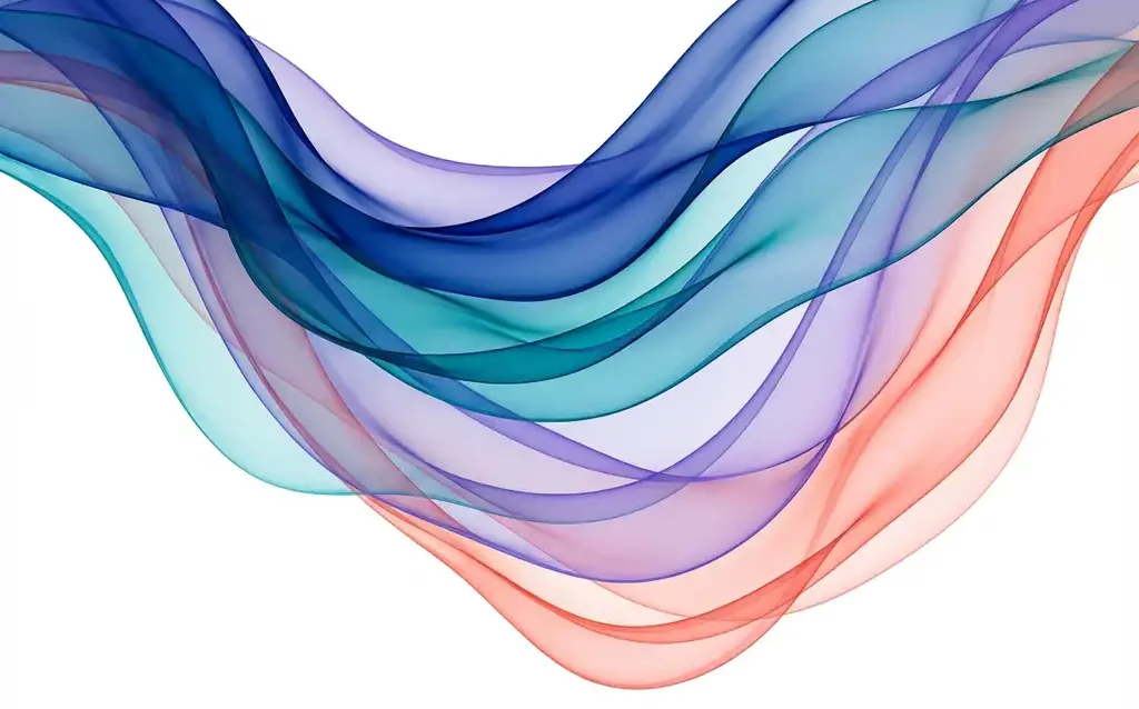 Abstrakte fließende transluzente Bänder in Blau, Türkis, Violett und Koralle auf weißem Hintergrund


Note: This alt text is 103 characters and captures the essential visual elements while remaining accessible and SEO-friendly in German.