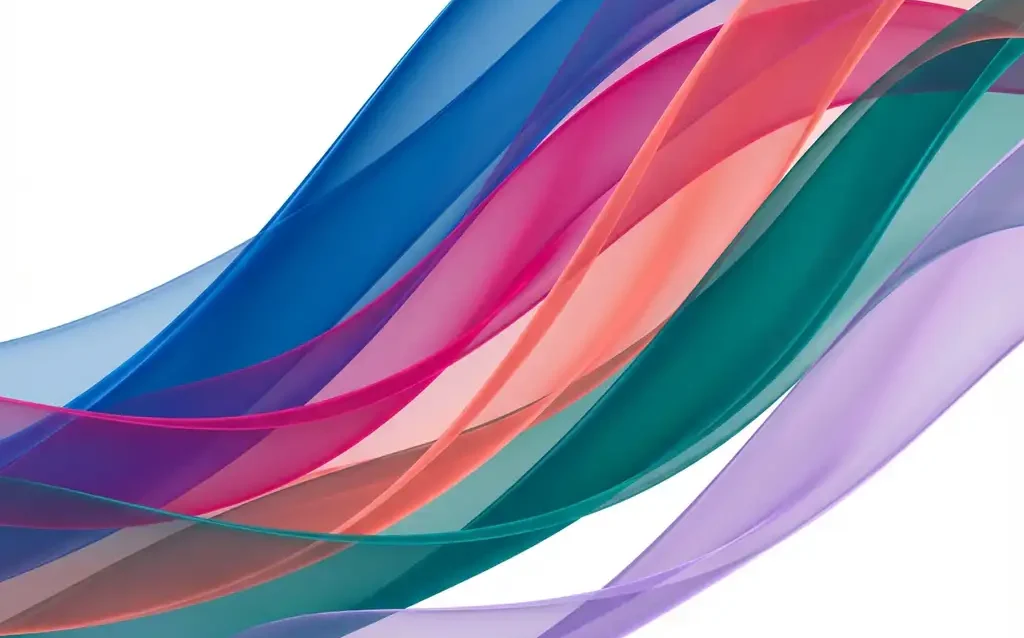 Abstrakti taide: läpikuultavia aaltoilevia nauhoja sinisenä, magentana ja korallina valkoisella taustalla


Copy