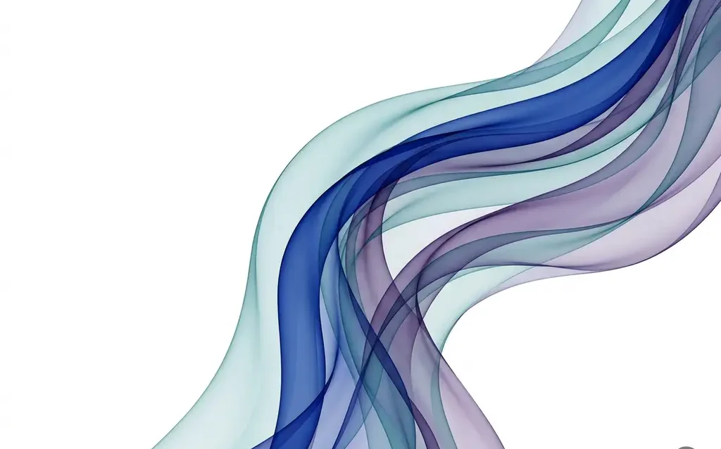 Cobalt blue, teal, and violet translucent ribbons flowing in overlapping organic waves across a white background, suggesting structured digital governance.