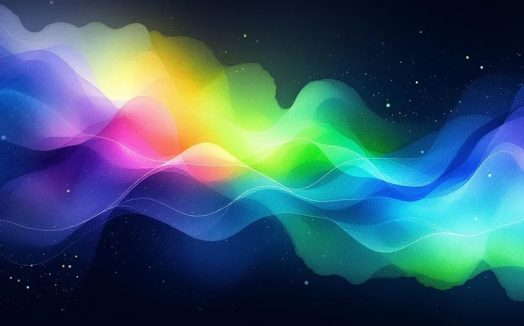 Abstract watercolor painting with blue to green gradients, orange and purple accents, representing digital flow and tech innovation.